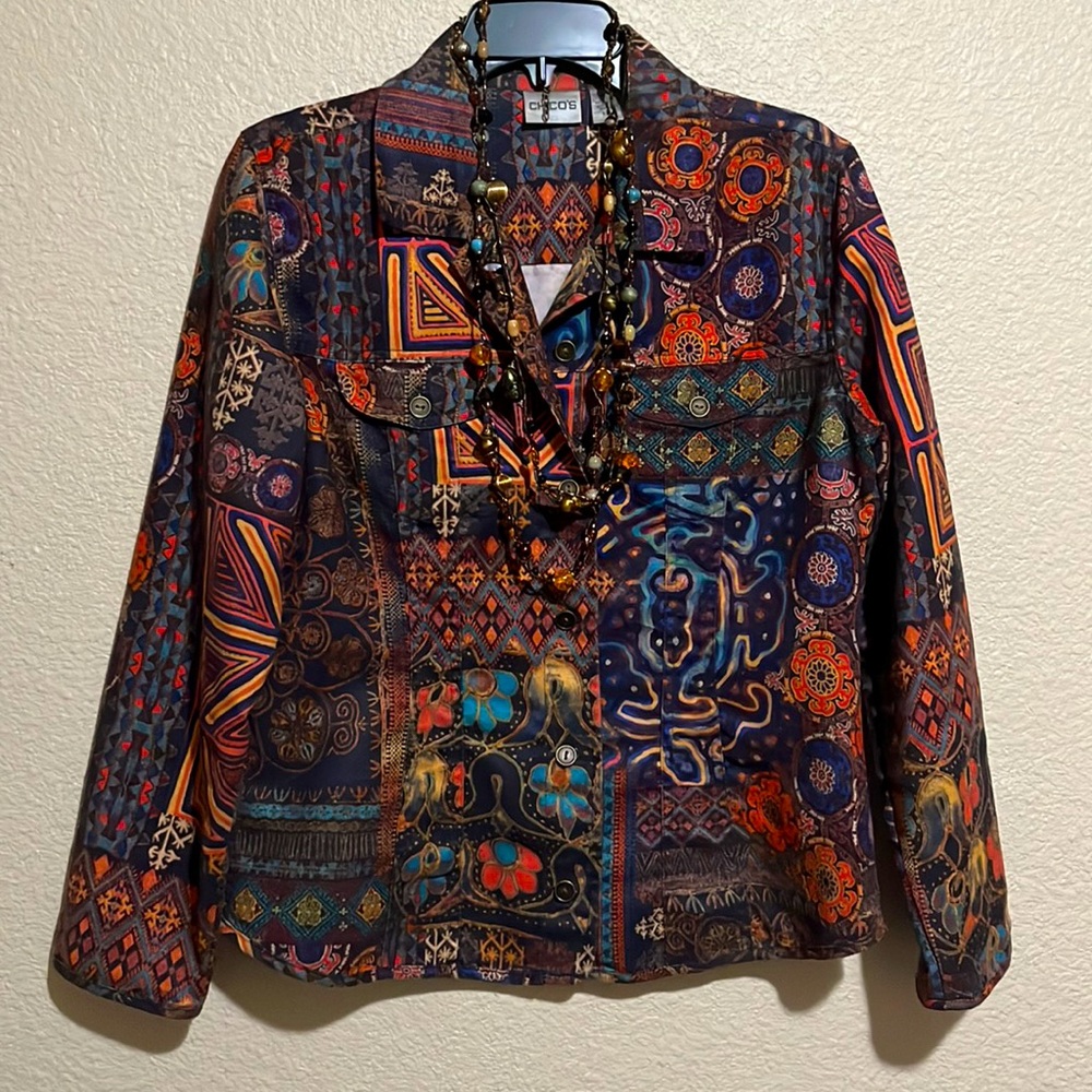 Vintage Chico’s Patchwork Button Up Jacket - Size… - image 1